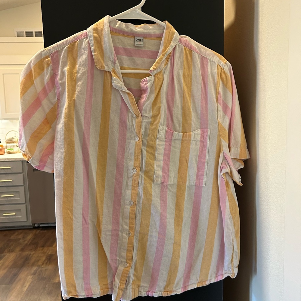 ONLY Women's Casual Button Down Shirt - Pink, Yellow, White